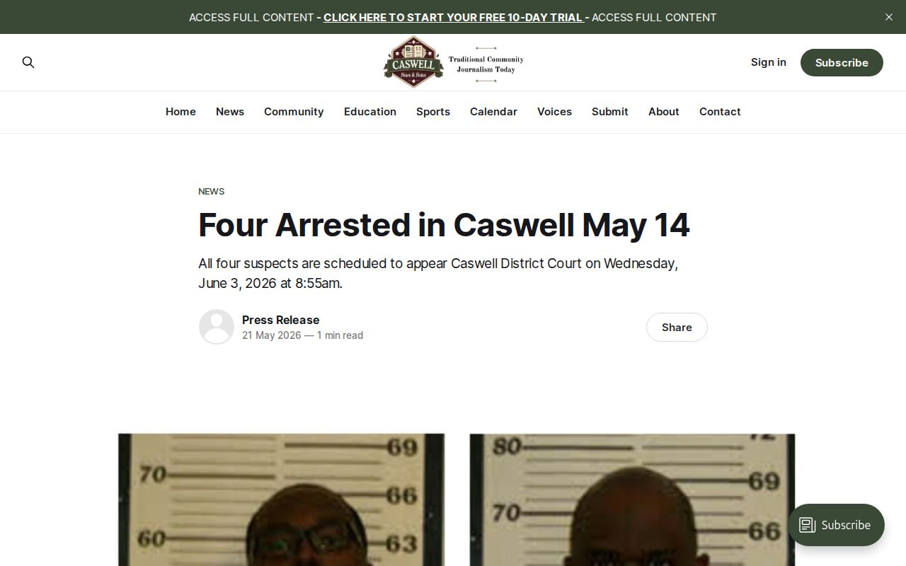 Caswell News and Notes sheriff-sourced arrest story